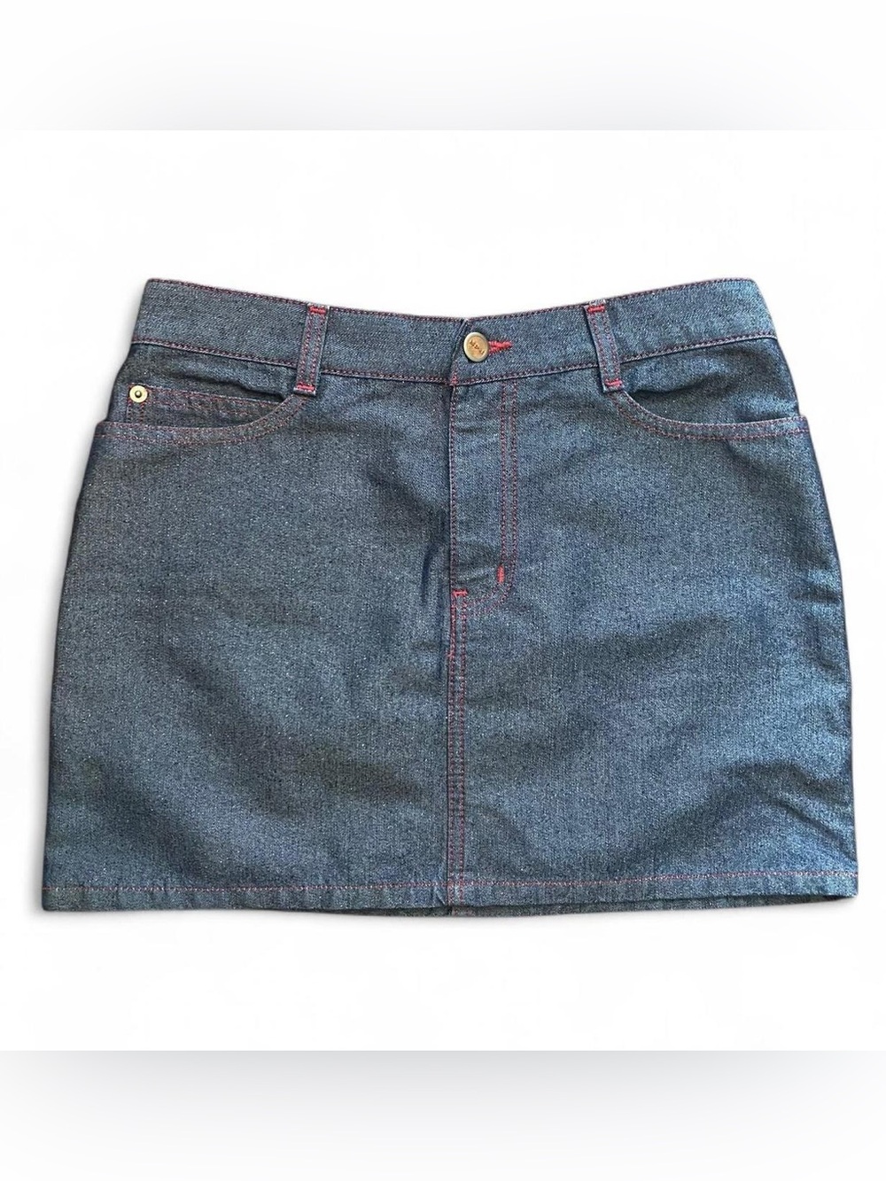 Rave 4 Real Dark Blue Denim Mini Skirt with Pink Contrast Stitching